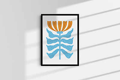 Blue Orange Floral Poster I Abstract Botanical Art Blue Orange Floral Poster I Abstract Botanical Art