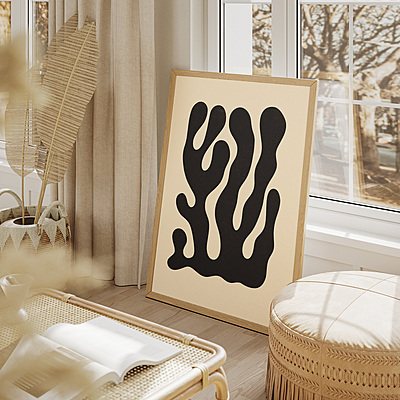 Abstract Coral Art Print Poster I Modern Minimalist Black Wall Decor Abstract Coral Art Print Poster I Modern Minimalist Black Wall Decor