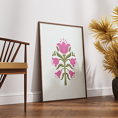 Vibrant Pink & Green Floral Art Poster I Contemporary Flower Print Vibrant Pink & Green Floral Art Poster I Contemporary Flower Print