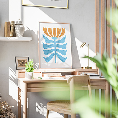 Blue Orange Floral Poster I Abstract Botanical Art Blue Orange Floral Poster I Abstract Botanical Art