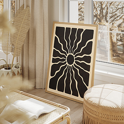 Black White Sunburst Poster I Retro Wall Art Black White Sunburst Poster I Retro Wall Art