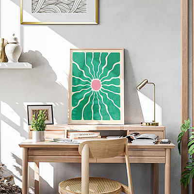 Green and Pink Sunburst Art Print Poster I Retro Floral Wall Decor Green and Pink Sunburst Art Print Poster I Retro Floral Wall Decor
