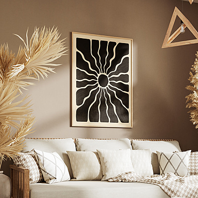 Black White Sunburst Poster I Retro Wall Art Black White Sunburst Poster I Retro Wall Art
