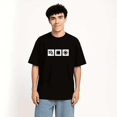 Black T-Shirt with 3 Black Symbols I Unisex Oversized Graphic Tee Black T-Shirt with 3 Black Symbols I Unisex Oversized Graphic Tee