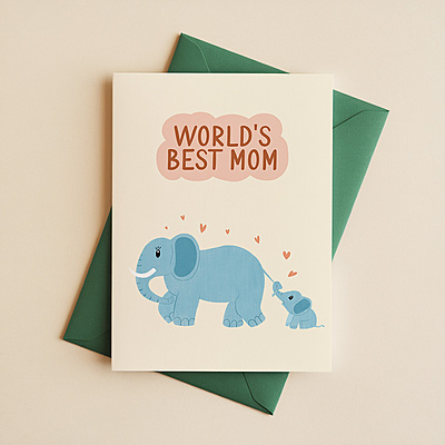 World's Best Mom Card I Cute Elephant Mother's Day Greeting Card World's Best Mom Card I Cute Elephant Mother's Day Greeting Card