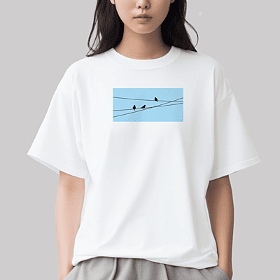 Birds on Wire | Unisex Oversized Graphic Tee | 100% Cotton