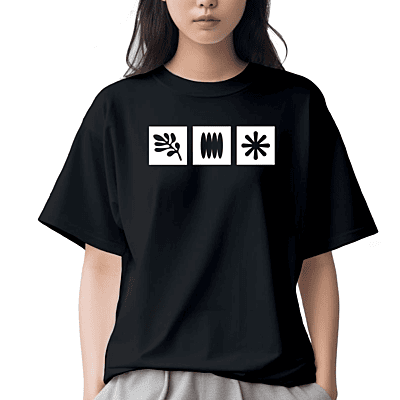 Black T-Shirt with 3 Black Symbols I Unisex Oversized Graphic Tee I 100 % Cotton Black T-Shirt with 3 Black Symbols I Unisex Oversized Graphic Tee I 100 % Cotton