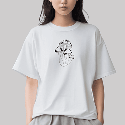 Cute Black Mushroom Oversized T-Shirt | Adorable Unisex Graphic Tee | 100% Cotton