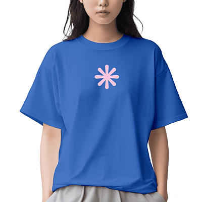 Stylish Oversized Blue T-Shirt with Cute Pink Star | Unisex Top | 100 % Cotton