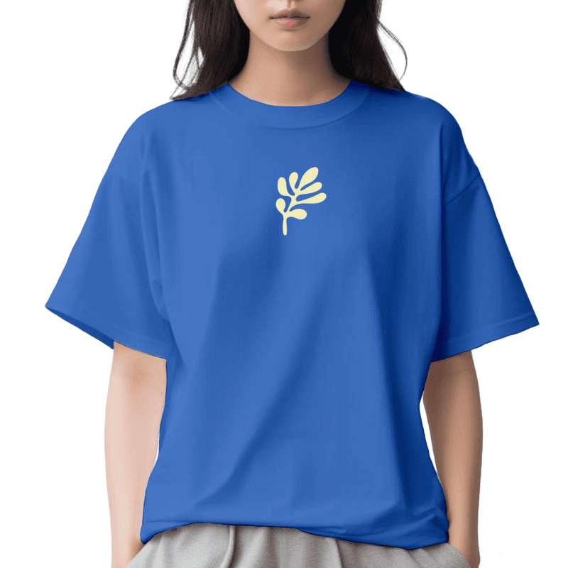T-Shirt with Yellow Leaf | Blue | Unisex Oversized Graphic Tee | 100% Cotton T-Shirt with Yellow Leaf | Blue | Unisex Oversized Graphic Tee | 100% Cotton