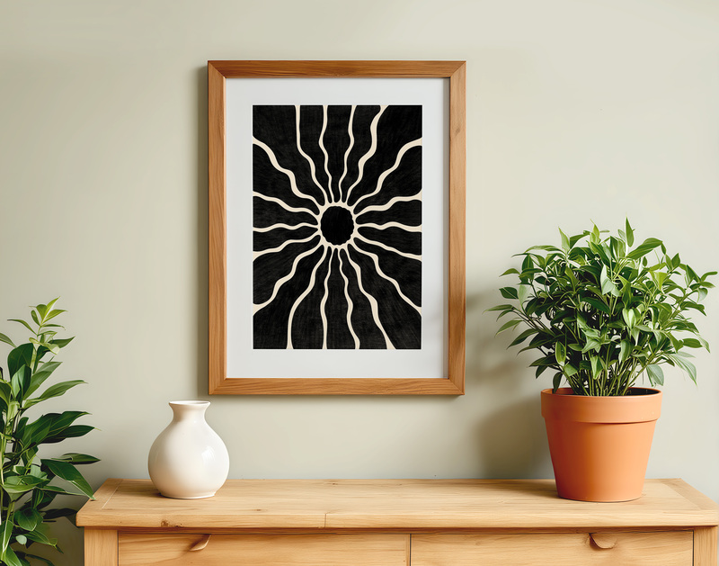 Black White Sunburst Poster I Retro Wall Art Black White Sunburst Poster I Retro Wall Art