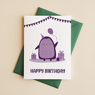 Cute Penguin Birthday Card | Illustrated Happy Birthday Greeting Card Cute Penguin Birthday Card | Illustrated Happy Birthday Greeting Card