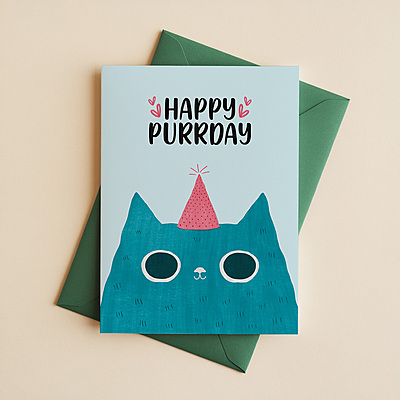 Happy Purrday I A Purrfect Cat themed Birthday Card Happy Purrday I A Purrfect Cat themed Birthday Card