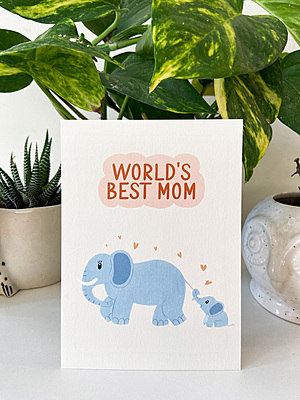 World's Best Mom Card I Cute Elephant Mother's Day Greeting Card World's Best Mom Card I Cute Elephant Mother's Day Greeting Card