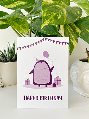 Cute Penguin Birthday Card | Illustrated Happy Birthday Greeting Card Cute Penguin Birthday Card | Illustrated Happy Birthday Greeting Card