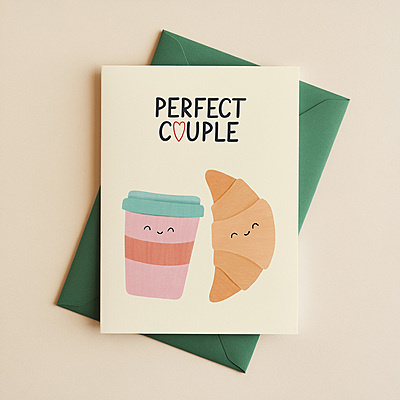 Perfect Couple Coffee & Croissant Greeting Card Perfect Couple Coffee & Croissant Greeting Card
