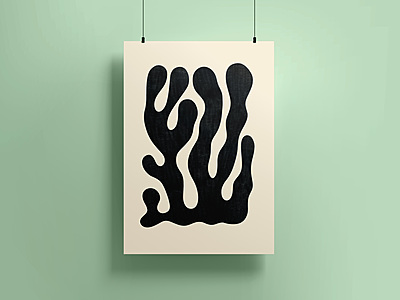 Abstract Coral Art Print Poster I Modern Minimalist Black Wall Decor Abstract Coral Art Print Poster I Modern Minimalist Black Wall Decor