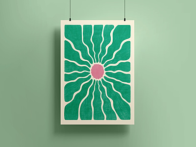 Green and Pink Sunburst Art Print Poster I Retro Floral Wall Decor Green and Pink Sunburst Art Print Poster I Retro Floral Wall Decor