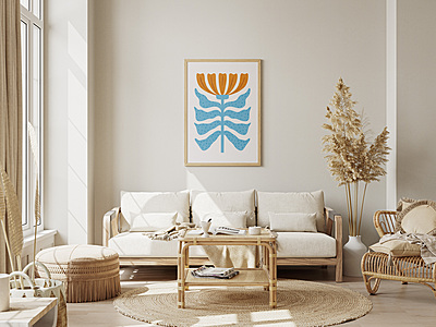 Blue Orange Floral Poster I Abstract Botanical Art Blue Orange Floral Poster I Abstract Botanical Art