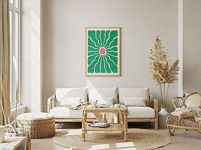 Green and Pink Sunburst Art Print Poster I Retro Floral Wall Decor Green and Pink Sunburst Art Print Poster I Retro Floral Wall Decor