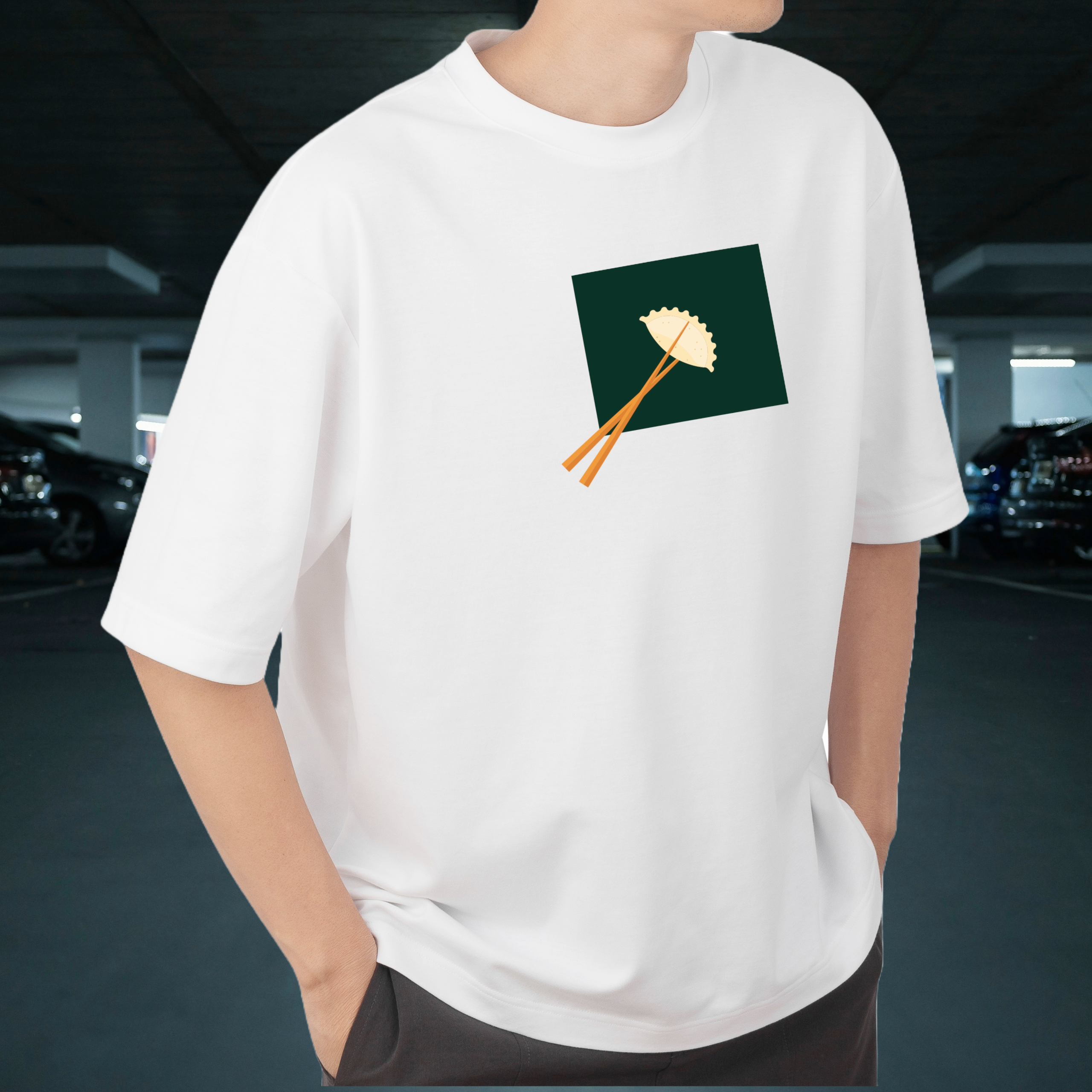 Momo On Chopsticks Unisex Oversized T-Shirt | White | Cute Food Graphic Tee | 100 % Cotton Momo On Chopsticks Unisex Oversized T-Shirt | White | Cute Food Graphic Tee | 100 % Cotton