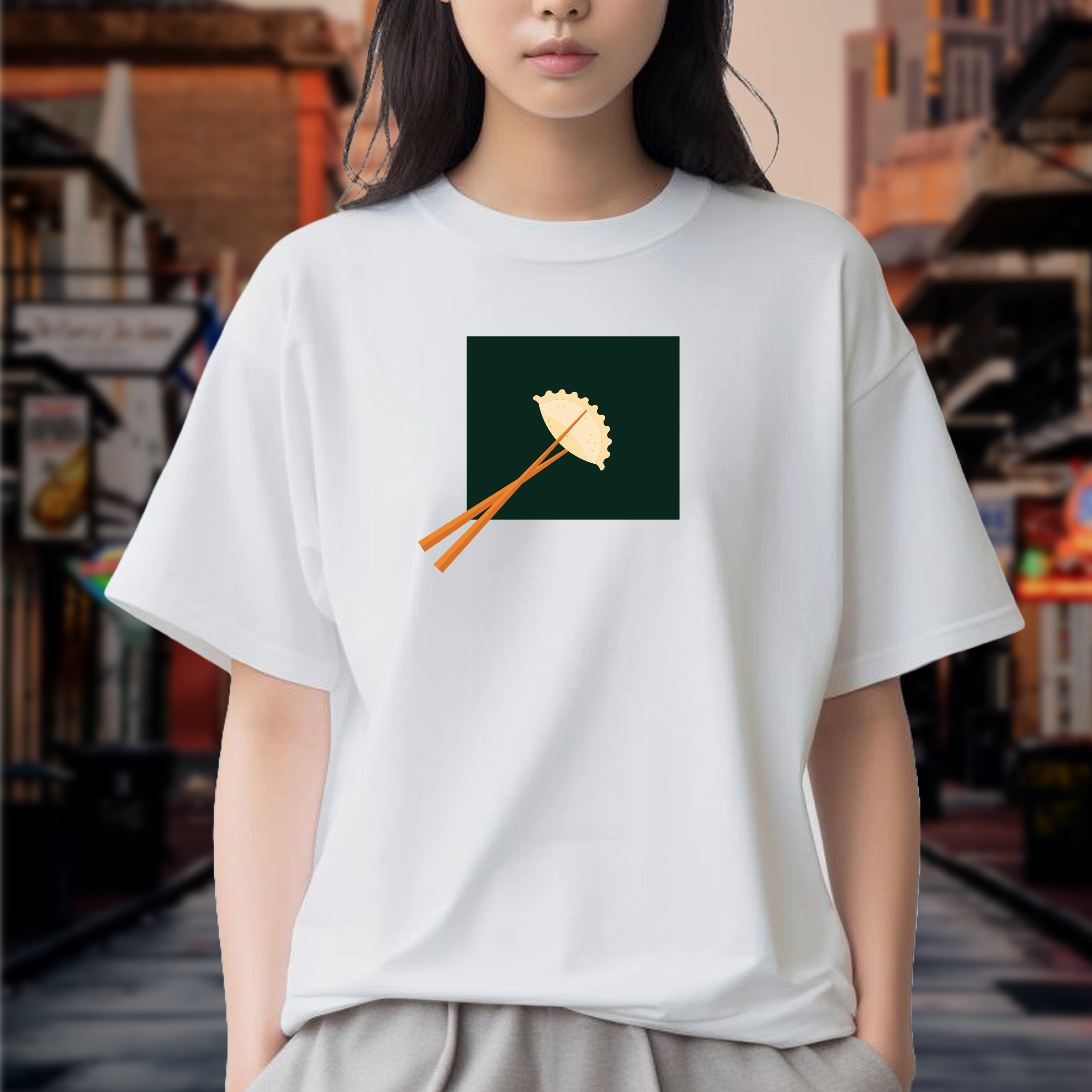 Momo On Chopsticks Unisex Oversized T-Shirt | White | Cute Food Graphic Tee | 100 % Cotton