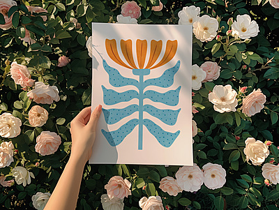 Blue Orange Floral Poster I Abstract Botanical Art Blue Orange Floral Poster I Abstract Botanical Art